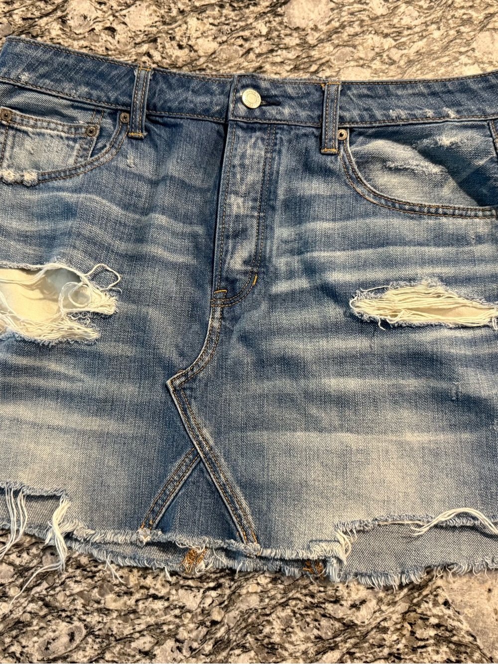 American Eagle Outfitters Distressed Light Blue Denim Mini Skirt
